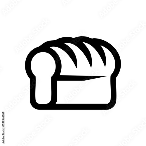 Minimalist black vector of a loaf of bread with scoring detail and a rounded end, representing homemade baking and rustic bakery goods.
