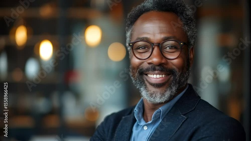 businessman corporate portrait in office, mature black middle aged manager business man
