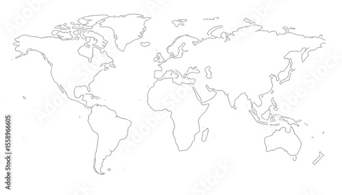 Wallpaper Mural Outline of the world map shows continents and oceans for geography and travel concepts with simple design. Torontodigital.ca