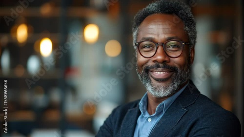 businessman corporate portrait in office, mature black middle aged manager business man