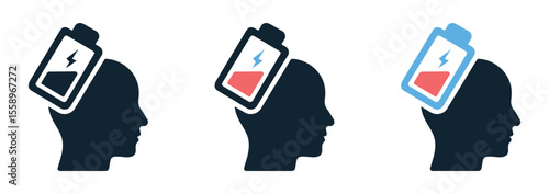 Low energy icon set , human mental and physical fatigue  concept icon set , vector illustration .