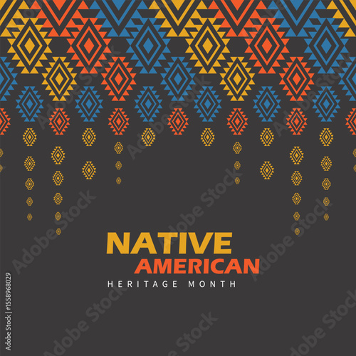 Native American Heritage Month in November. American Indian culture. Aztec geometric art ornament print. Ethnic pattern design for background, wallpaper, fabric, clothing, scarf. Boho motifs.