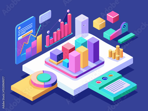 Wallpaper Mural Colorful Isometric Data Visualization Illustration Torontodigital.ca
