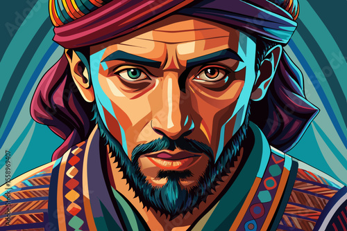 Colorful Portrait of a Man in Traditional Eastern Wear