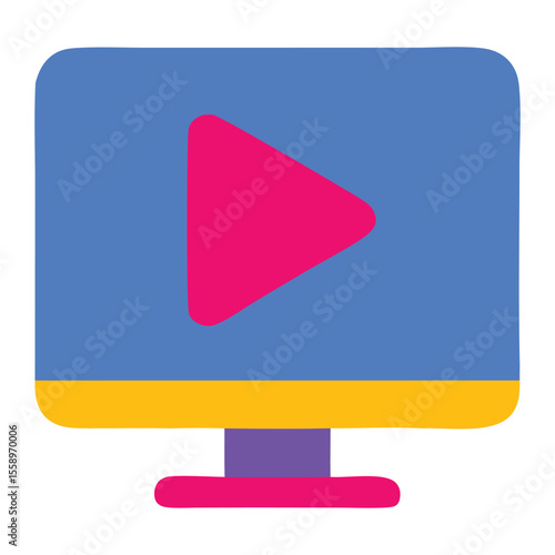 Video tutorials icon with a cartoon monitor and play button. Perfect for online courses, educational websites, instructional videos, and elearning platforms