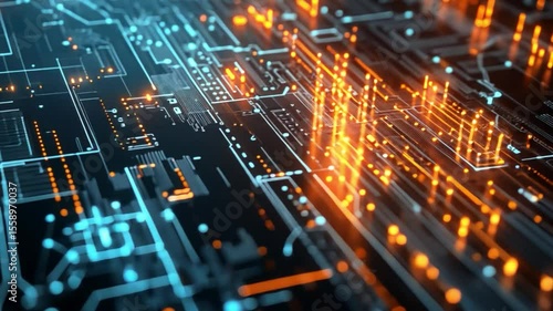 Abstract Digital Circuitry:  A Glowing Network of Data Streams