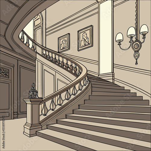 Vertical low angle shot of a staircase inside a beautiful historic building	