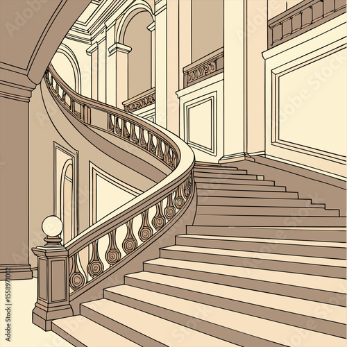 Vertical low angle shot of a staircase inside a beautiful historic building	