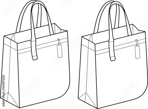 Black and White Vector Illustration of a Stylish and Versatile Tote Bag, Perfect for Everyday Use, Shopping, or Travel.