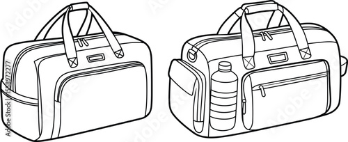 Travel Duffle Bag and Gym Bag Outline Vector Illustration: Stylish, Versatile Carry-Alls for Fitness, Weekends, and Everyday Adventures, Essential Accessories for Modern Lifestyles.