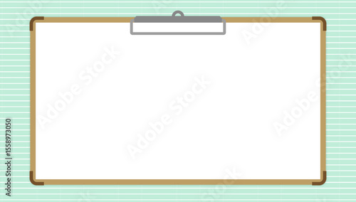 バインダー付き白紙テンプレートとミントグリーンの背景が特徴のベクターフレーム素材｜バインダー, 白紙, フレーム, テンプレート, 背景, メモ, ノート