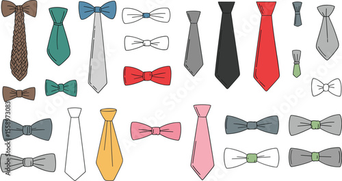 A Diverse Collection of Stylish Neckties and Bow Ties, Perfect Accessories for Formal and Casual Wear, Adding Elegance and Personality, Variety of Colors and Patterns, Fashion Essentials