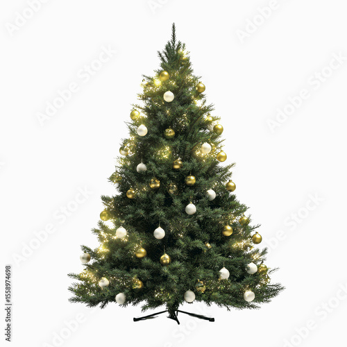 Sparkling Christmas Tree with Gold and White Ornaments