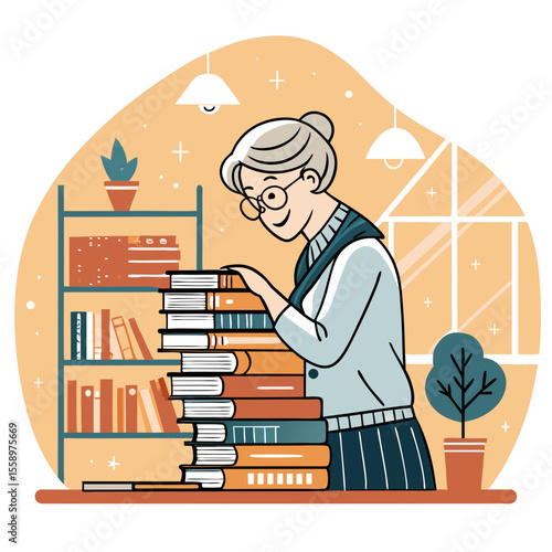 create vector bold stroke   a librarian stacking b