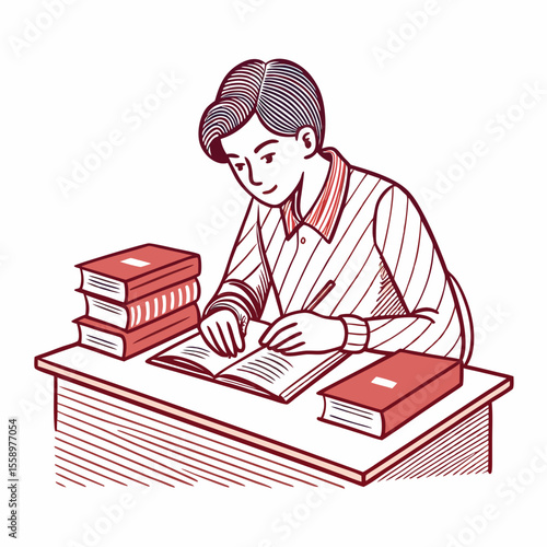 create vector bold stroke   a student studying wit