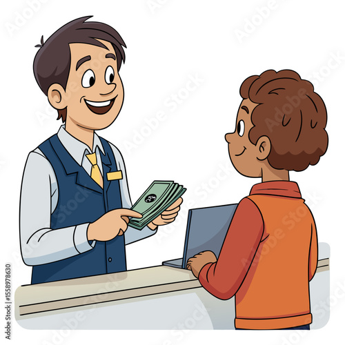   create vector bold stroke of cartoon bank teller (1)