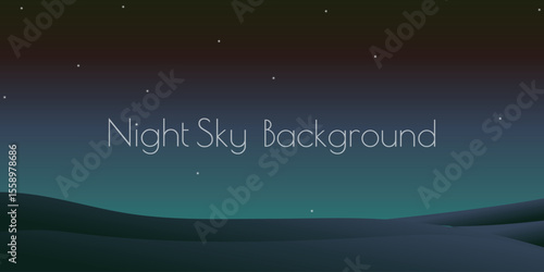 a night landscape with a dark blue sky and several small stars. In the foreground are wavy silhouetted hills that create the feeling of a desert or plain