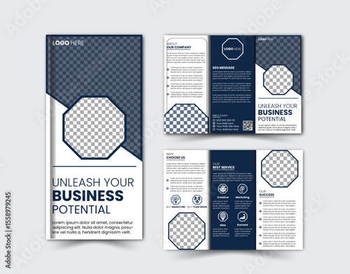 Corporate business trifold brochure template. Modern, Creative and Professional tri fold brochure vector design. Simple and minimalist promotion layout