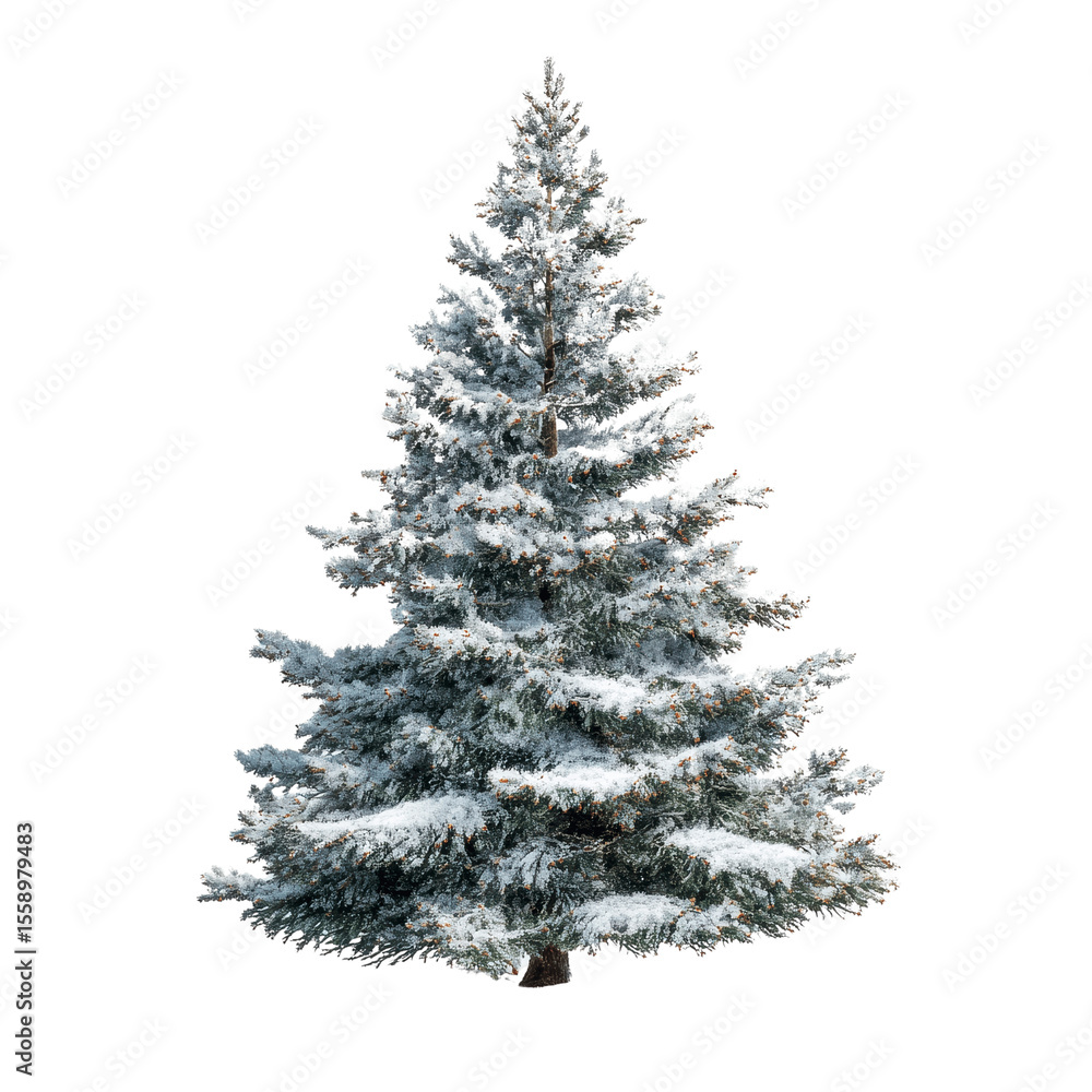 Obraz premium Snow-Covered Evergreen Tree Isolated on White Transparent background