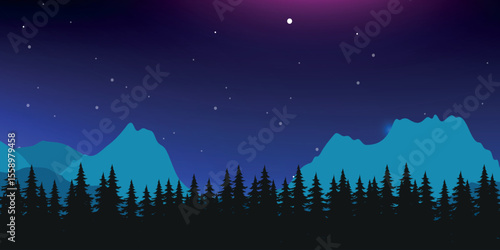 night mountain landscape under the starry sky.