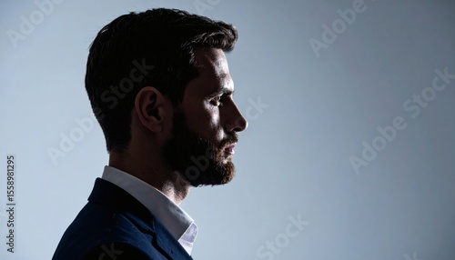Profile of a Handsome Man with Beard in Suit and White Shirt