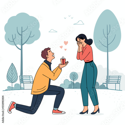 create vector bold stroke of cartoon man proposing (1)