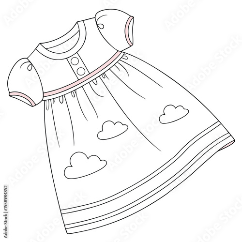 Ethereal cloud nine baby dress vector on a clean white background, featuring soft, dreamy clouds, perfect for serene designs, peaceful themes, or celestial children's wear.