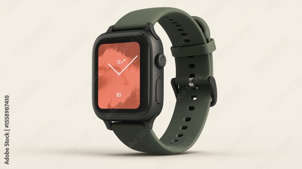 Black Smartwatch with Olive Green Band Black Smartwatch with Olive Green Band