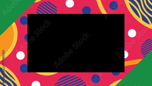 Colorful abstract background featuring vibrant shapes and patterns in red, green, and blue tones.