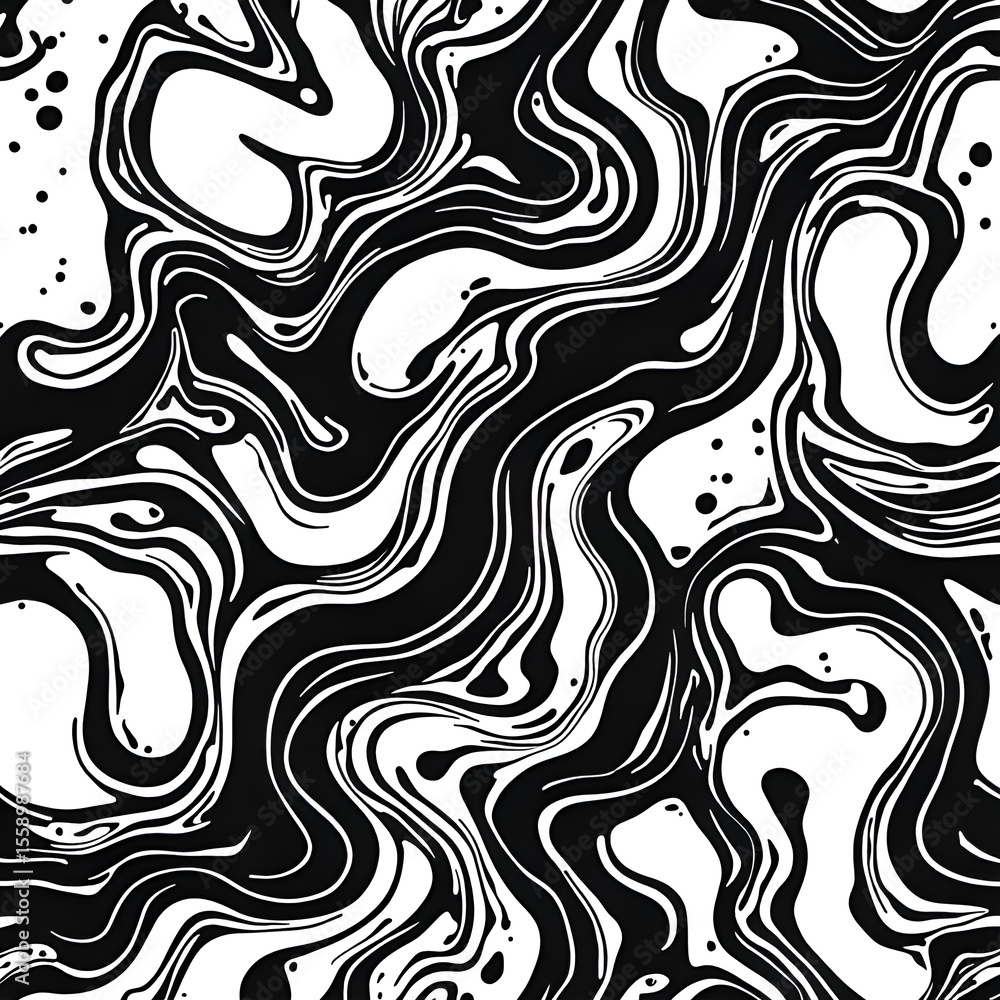 Obraz premium Black And White Liquid Swirling Lines Pattern Wallpaper