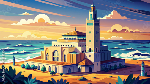 Hassan II Mosque, Casablanca, Morocco
Perched beside the Atlantic, this mosque’s towering minaret is the tallest in the world. Its entire façade glows golden at sunset, reflecting on the sea spray and