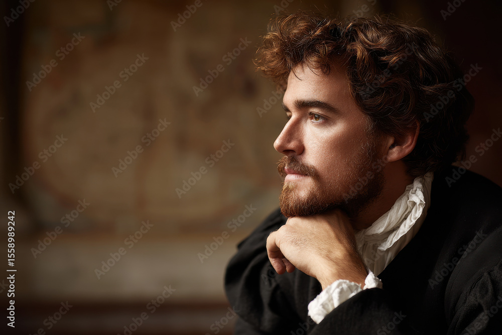 Obraz premium portrait of historian with focused expression positioned on left side of frame