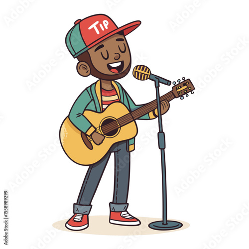 create vector bold stroke of cartoon street singer