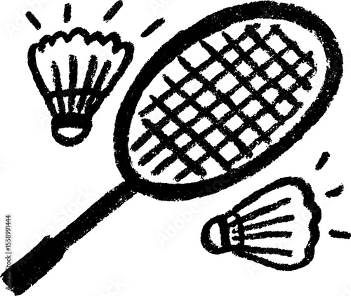 Energetic badminton racket and shuttlecocks sketch for sports design