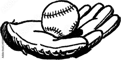 Hand drawn baseball glove holding worn ball sketch design for sports enthusiasts