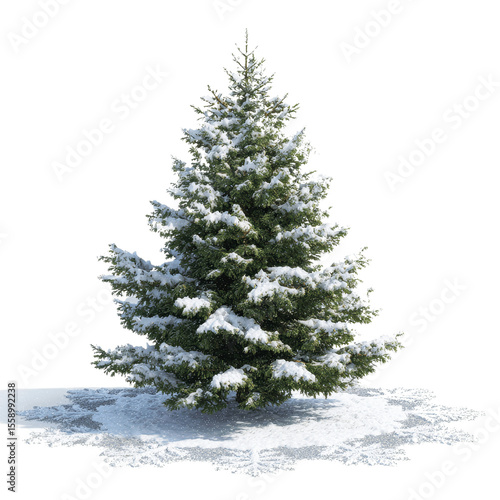 Snow-Covered Evergreen Tree Isolated on White Transparent background