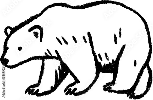 Bold black sketch of bear with head low