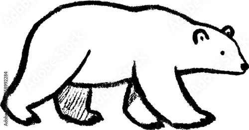 Bear strolling with lowered head in bold black sketch style
