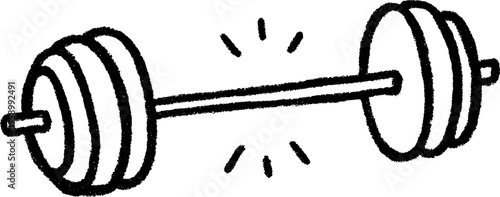 Hand drawn sketch of bench press barbell with weights for fitness motivation and design