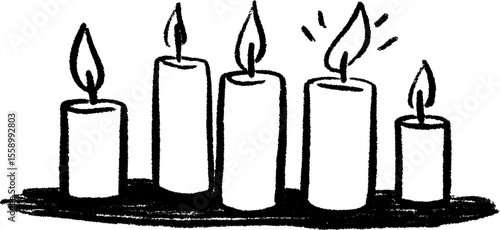 Hand drawn birthday candle set sketch on table for festive celebration designs