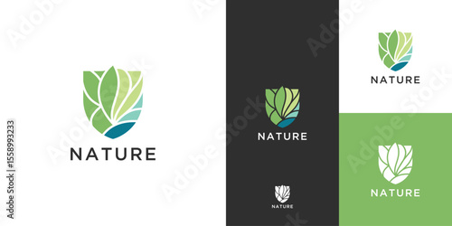 leaves shield logo design inspiration 