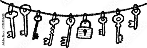 Vintage key and lock border sketch for creative designs
