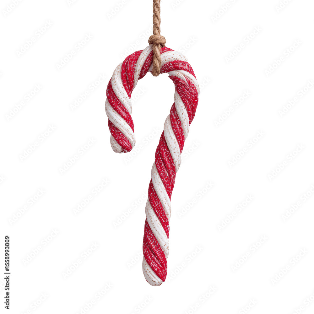 Fototapeta premium Festive Candy Cane Hanging Ornament on Green Transparent background
