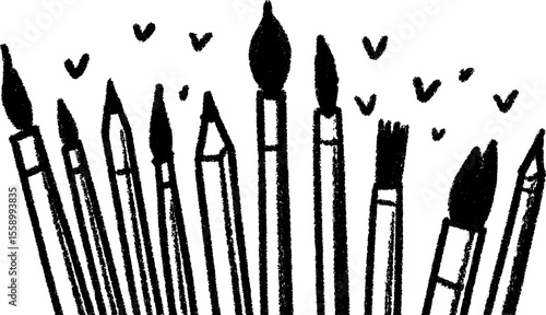Artistic border of overlapping paintbrushes in black sketch design