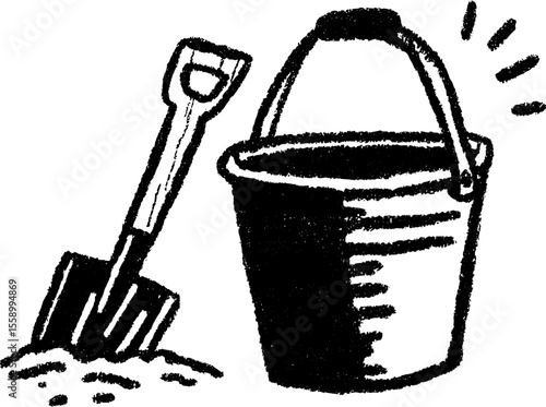 Sketch of bucket and spade set for sandbox play – summer fun illustration