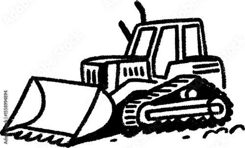 Bold sketch of a bulldozer with raised blade for construction design