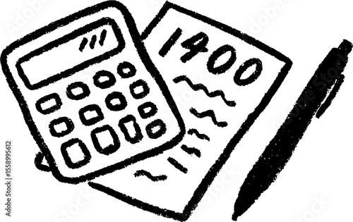 Calculator and scratch paper sketch for math concepts and design projects