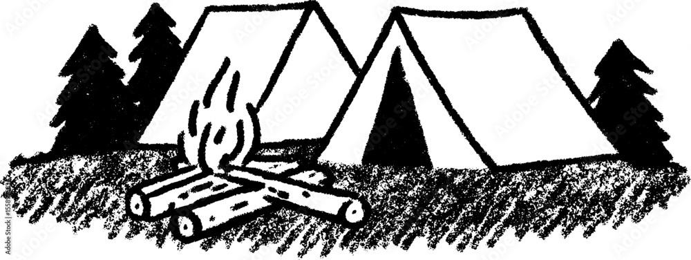 Naklejka premium Rustic camping scene with tents and fire pit for outdoor adventure themes