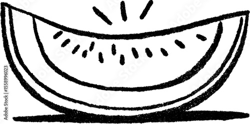 Hand-drawn cantaloupe slice sketch with textured rind and flesh lines