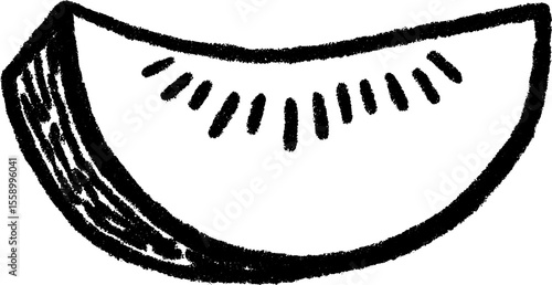 Hand-drawn cantaloupe slice sketch with rind and flesh texture